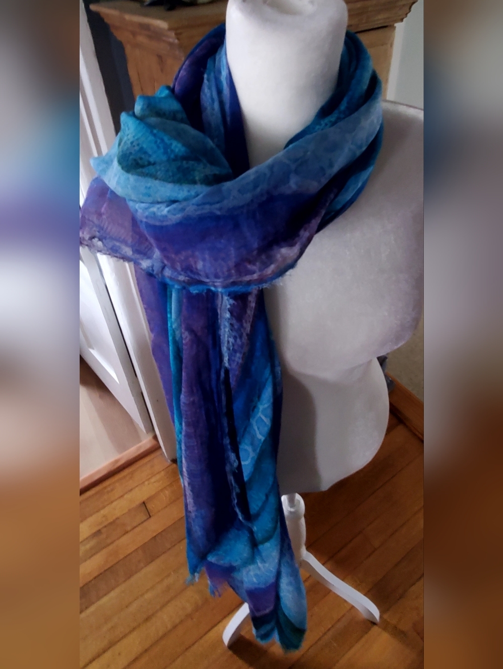Barneys New York Blue and Teal Ombre Scarf